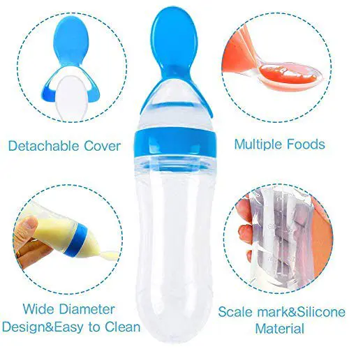 Baby Feeding Spoon Bottle 90ml – Soft Silicone Squeeze Feeder (Blue)