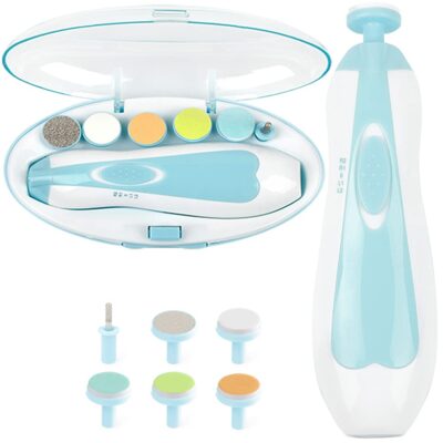Naughty Baby Baby Nail Trimmer Electric Safe Baby Nail Clippers for Newborn Toddler Toes Fingernails, 6 Grinding Heads and LED Light,