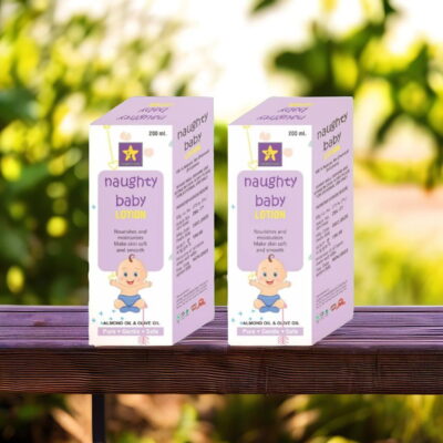 naughty baby Daily Moisturizing Lotion with Shankhpushpi, Nirgundi and Ratanjot for delicate baby skin (400ml -Pack of 2)