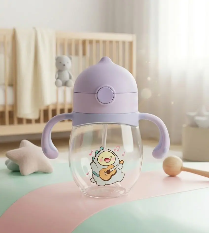 Naughty Burps Transparent Sipper Bottle with Long Straw | BPA-Free | Leak-Proof | Easy-Grip for Babies and Toddlers | 300ml Capacity
